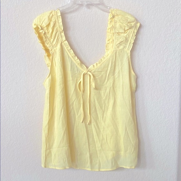 Perch by Blu Pepper Yellow V-neck Ruffled Sleeveless Semi Sheer Top Size 1XL - Picture 1 of 8